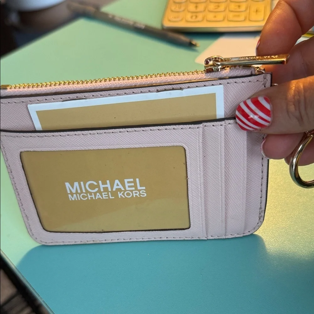Michael Kors Light Pink Card Holder Gold Accents New Blush MK keychain wallet